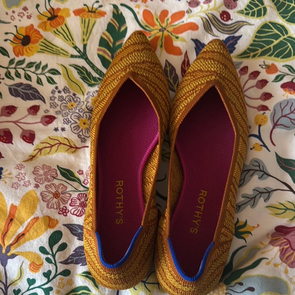 Rothy's Yellow and Pink Flats with Pointed Toe